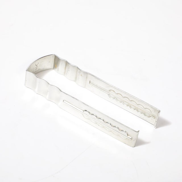 1930s Art Deco Ice Bucket in Blue Glass W/ Aluminum Base & Tongs Signed Kensington For Sale - Image 15 of 16