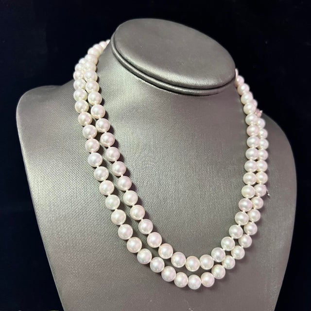 1990s Mikimoto Estate Akoya Pearl Diamond Necklace 36" 18k Gold For Sale - Image 10 of 12