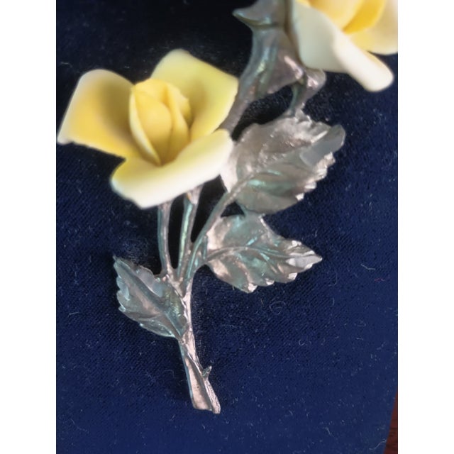 1970s 1970 Vintage Capodimonte Porcelain Yellow Roses With Bronze Metal Stems and Leaves For Sale - Image 5 of 8