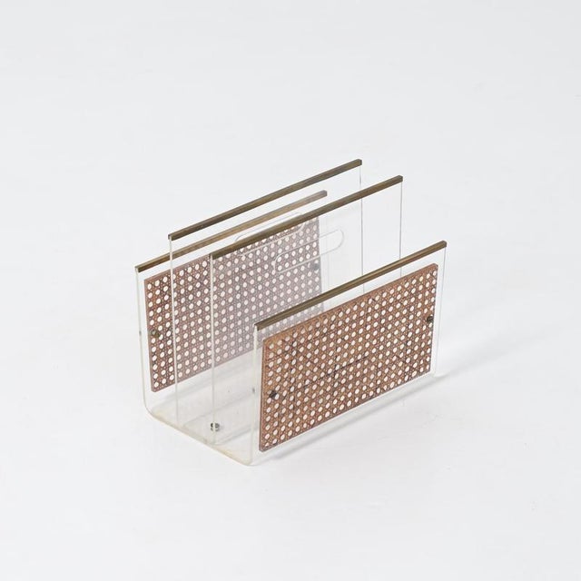 Acrylic Glass and Rattan Magazine Stand, 1970s For Sale - Image 12 of 18
