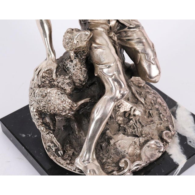 Gold Antique Italian Silvered Bronze Sculpture of Shepherd and Lamb, 1800s For Sale - Image 8 of 15