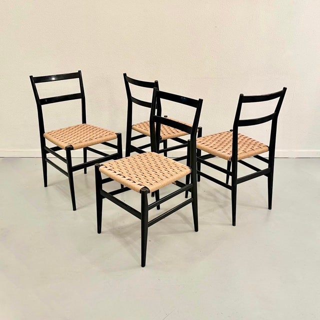 Vintage Leggera Chairs in Rope and Black Wood by Gio Ponti for Cassina, 1950s, Set of 4 For Sale - Image 12 of 12