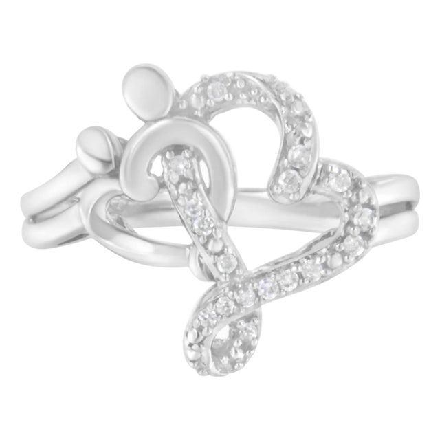.925 Sterling Silver Diamond Heart and Music Note Ring (1/10 Cttw, H-I Color, I3 Clarity) - Size 7.5 For Sale