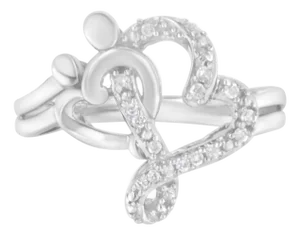 .925 Sterling Silver Diamond Heart and Music Note Ring (1/10 Cttw, H-I Color, I3 Clarity) - Size 7.5