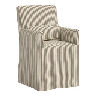 Stoffer Home x Cloth & Company Lindy Slipcover Dining Arm Chair in Jane Stripe Burlap For Sale