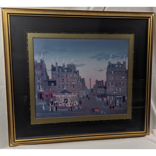 Late 20th Century Michel Delacroix "Carousel" Framed Paris Street Scene Lithograph, Signed in Plate For Sale - Image 13 of 15