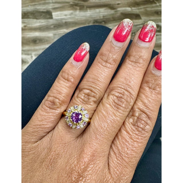 1.46 Carat Gia Certified Pink Sapphire Diamond Yellow Gold Ring, Size 7 For Sale In Los Angeles - Image 6 of 7