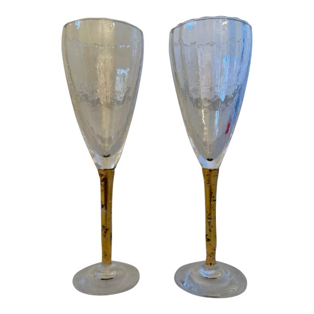 Late 20th Century Set of 2 Signed Stephen Smyers Signed Studio Optical Art Wine Glasses For Sale