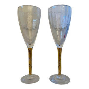 Late 20th Century Set of 2 Signed Stephen Smyers Signed Studio Optical Art Wine Glasses