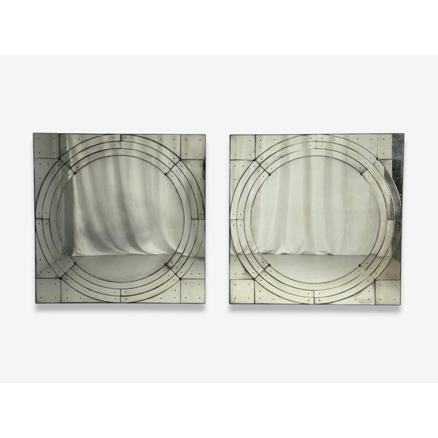 Glass Art Deco Style, Antique Glass, Painted Wood, Square Venetian Wall Mirrors For Sale - Image 7 of 9