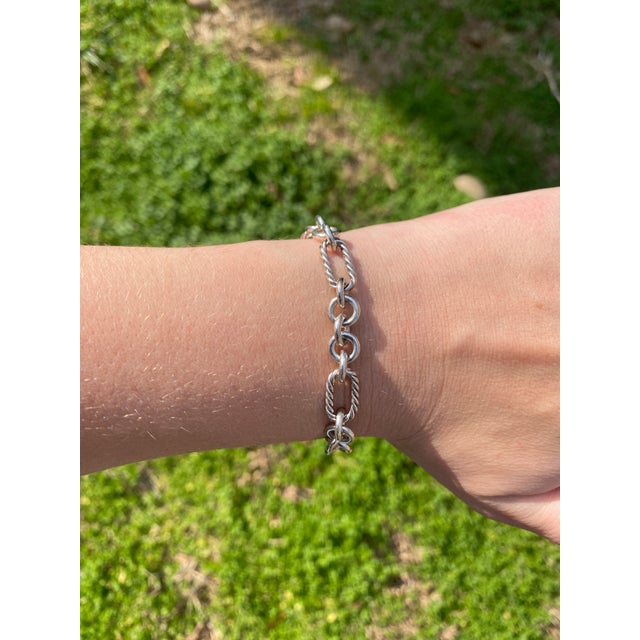 Early 21st Century David Yurman Diamond Classic Cable Heart Charm Bracelet, Sterling Silver For Sale - Image 5 of 5