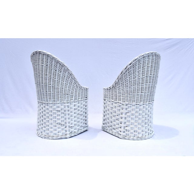 1980s Vintage Wicker Patio Chairs, White Lacquered Rattan, Italy For Sale - Image 10 of 11