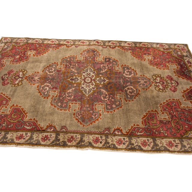 Brown Mid 20th Century Vintage Chinese Oushak Handmade Brown Medallion Wool Rug For Sale - Image 8 of 11