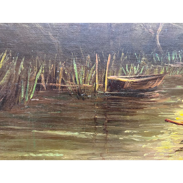 Late 20th Century Late 20th Century Original Oil/Acrylic Painting Two Boats in the Moonlight, F. Raquel Moncayo Framed For Sale - Image 5 of 10