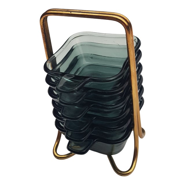 Bauhaus Ashtray Set with Holder by Wilhelm Wagenfeld for WMF, Set of 7 For Sale