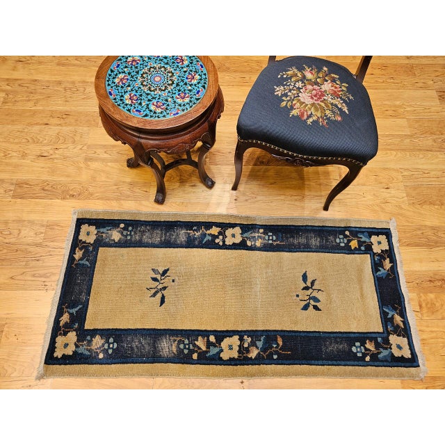Chinese Late 19th Century Chinese Peking Rug, Hand-Knotted Wool, Tan & Navy, 3' x 5' For Sale - Image 3 of 15