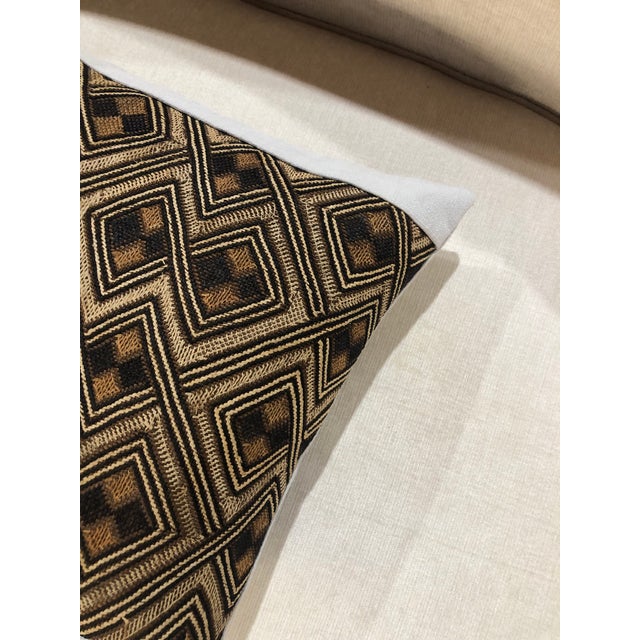 African Vintage Yellow & Brown African Raffia Decorative Lumbar Pillow For Sale - Image 3 of 6