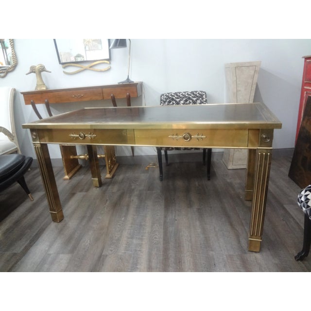 Iconic Mastercraft Brass Desk With Black Leather Top For Sale - Image 12 of 12