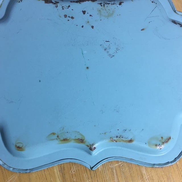 Sky Blue Vintage Tole Ware Blue Hand Painted Flowers Mini Tray For Sale - Image 8 of 11