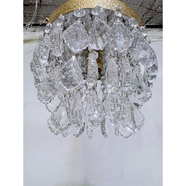 Metal Vintage Brass Ornate Crown Chandelier With French Pendalogue Crystals For Sale - Image 7 of 9