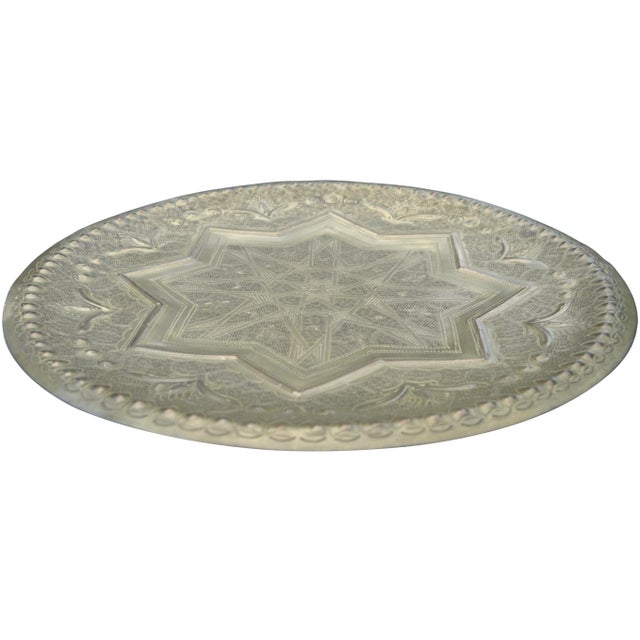 Moroccan Antique Moroccan Hand-Engraved Brass Tray For Sale - Image 3 of 6