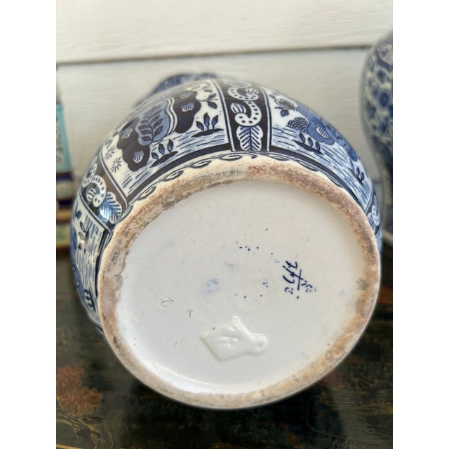 Vintage Large Delft Trumpet Vase Blue and White Floral Boch Royal Sphinx Urn For Sale - Image 18 of 18