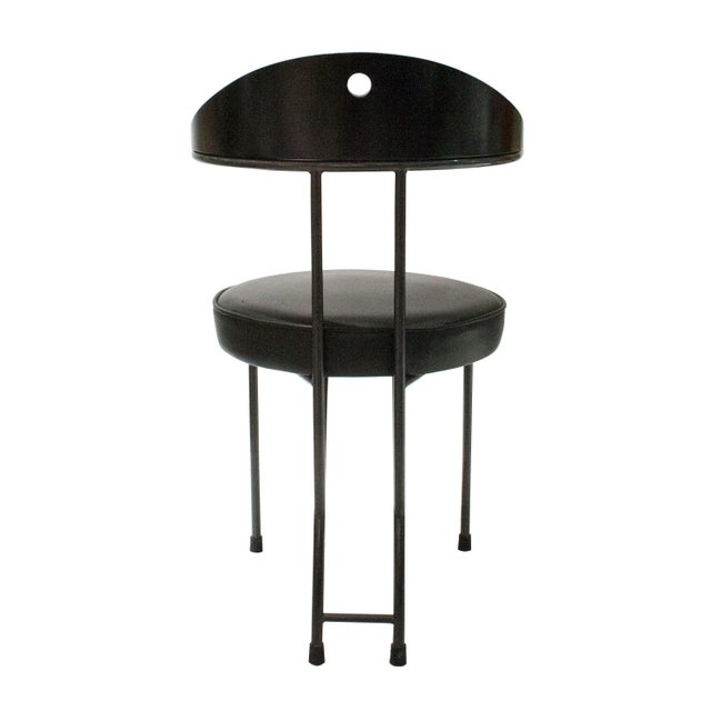 Contemporary Black Lacquered Iron Leatherette Chairs, Italy, 1980, Set of 4 For Sale - Image 4 of 8