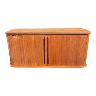 Mid 20th Century Modern Teak Tambour Door Small Cabinet For Sale