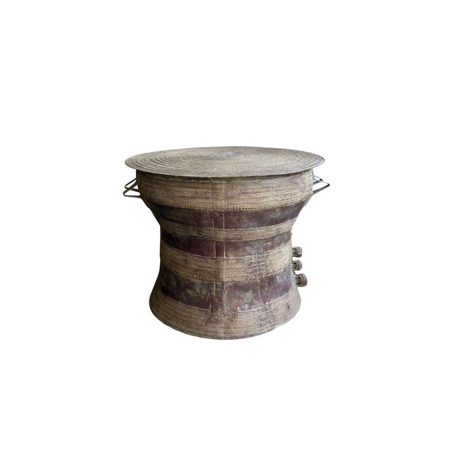 Metal Monumental Cast Bronze Rain Drum Side Table Sculptural Patinated Finish For Sale - Image 7 of 9