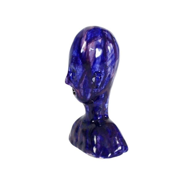 Mid-Century Modern Early 20th Century Blue Glazed Studio Pottery Bust For Sale - Image 3 of 7