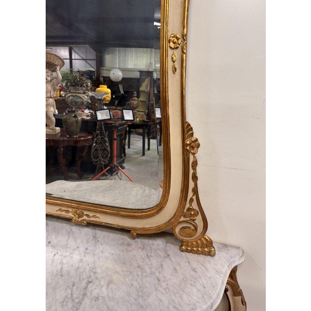 Wood Louis XV Curved Console Table and Mirror in Gilded and Lacquered Wood For Sale - Image 7 of 10