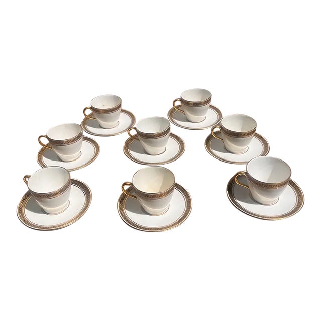 1930s Marshall & Field Co. Greek Key Teacup and Saucer Set- 16 Piece Set For Sale