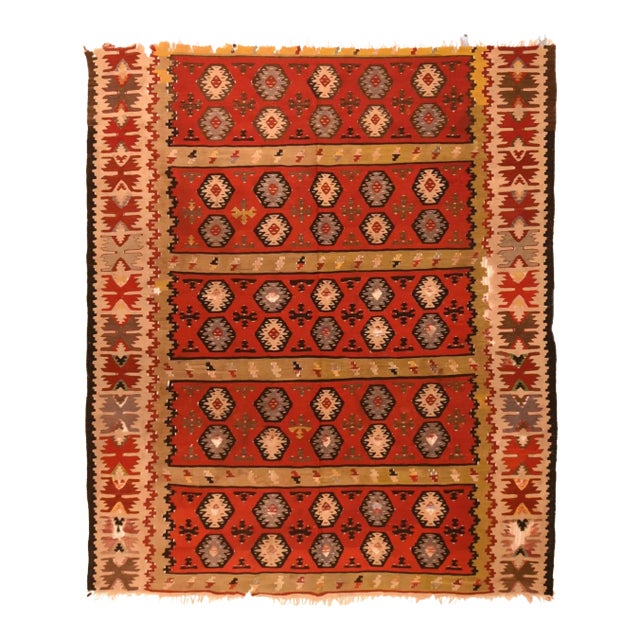 Antique Turkish Kilim Rug 4'5'' x 5'4'' For Sale