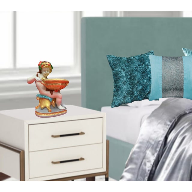 Sculpture Materials MId-Century Chalkware Cherub Holding a Bowl For Sale - Image 7 of 18