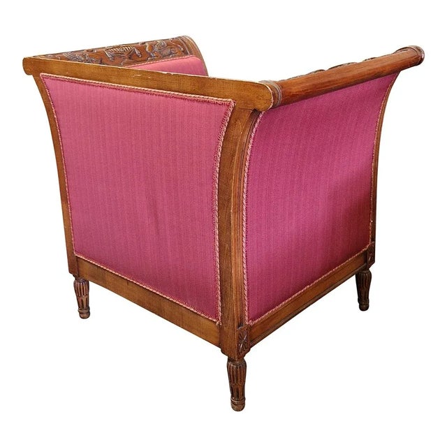 Set of Empire Armchair in Walnut and Red Fabric, 1980s For Sale - Image 4 of 9