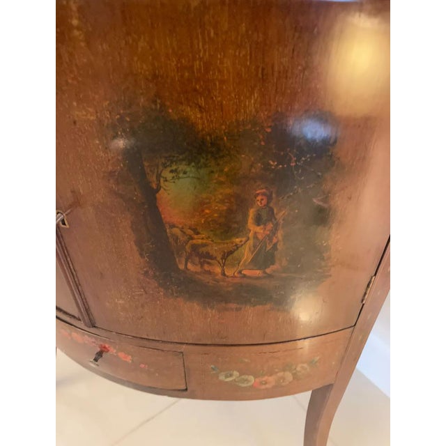 Victorian Mahogany and Painted Decorated Bow Fronted Corner Display Cabinet, 1880s For Sale - Image 15 of 17