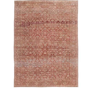 Antique Mahal Red Handmade Wool Rug For Sale