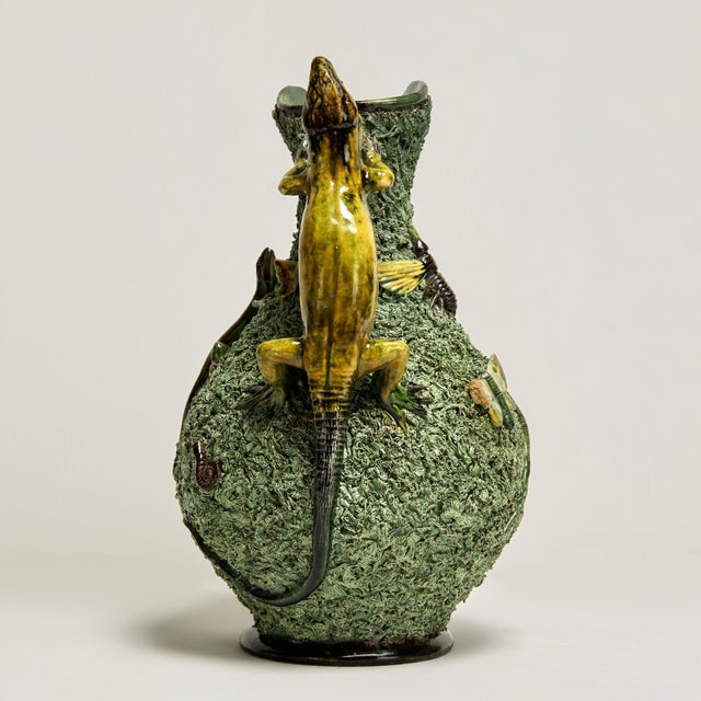 Antique Portuguese Palissy Majolica Pitcher With Lizards and Bugs For Sale - Image 4 of 14