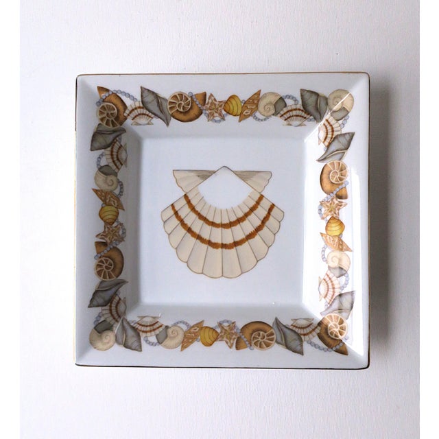 Coastal Porcelain Catchall Dish With Seashells For Sale - Image 3 of 6