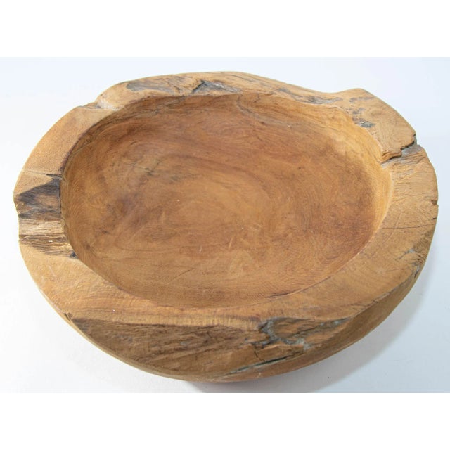 Contemporary Vintage Organic Wood Root Bowl Natural Free Form Live Edge Sculptural Teak Bowl For Sale - Image 3 of 13