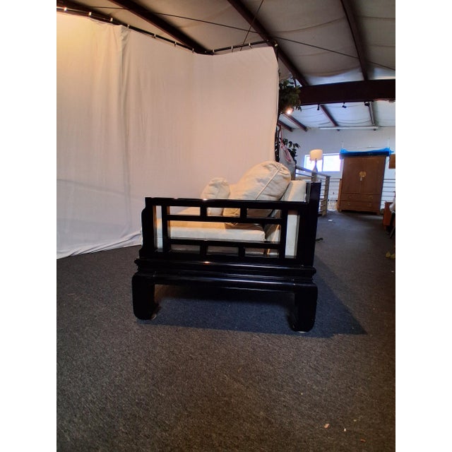 Late 20th Century Japanese Black Lacquered Chinoiserie Love Seat For Sale - Image 4 of 6