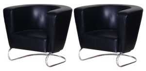 Set of Art Deco Black Armchairs in Leather by Jindrich Halabala for Up Závody, 1930s