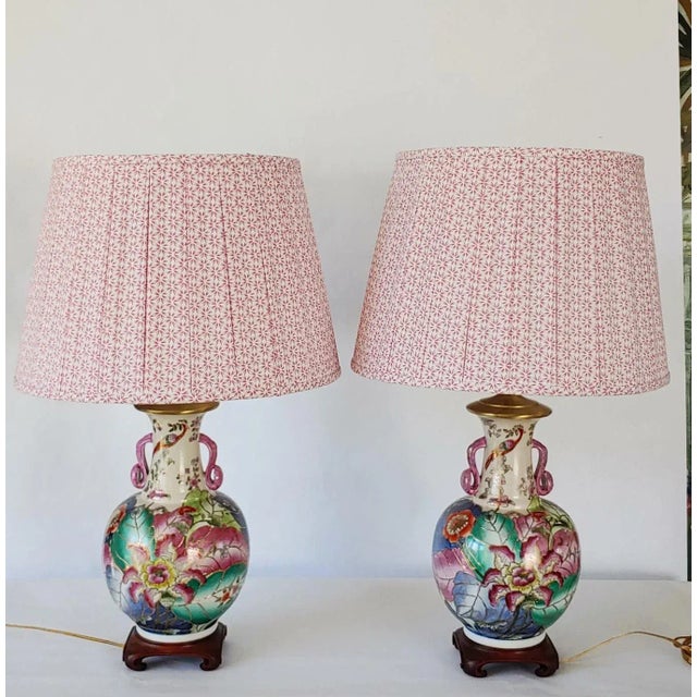 Vintage Tobacco Leaf Lamps With Pink Pleated Shades - a Pair For Sale - Image 9 of 13