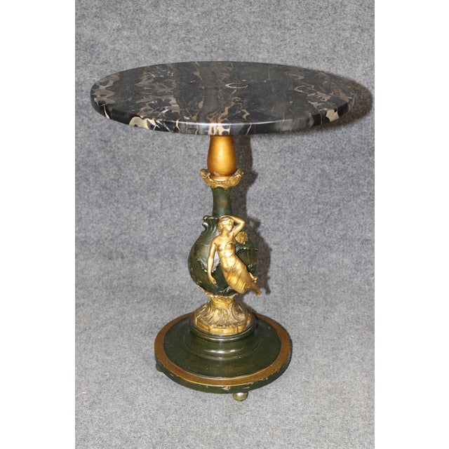 Stone 19th Century Pair Art Nouveau Bronze and Marble Top End Tables by Ferville Suan For Sale - Image 7 of 17