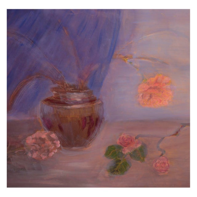 Rose Vase Still Life, American Impressionist by Genevieve Rogers For Sale