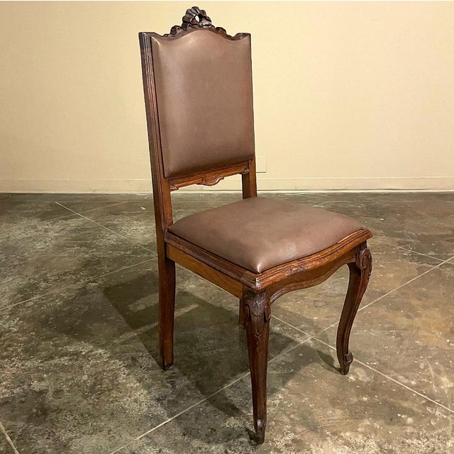 Set of 6 Antique Country French Louis XVI Dining Chairs With Leather For Sale - Image 14 of 18