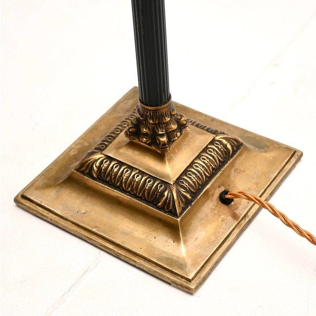 Metal Antique Neoclassical Brass and Enamelled Tole Floor Lamp, 1930 For Sale - Image 7 of 8