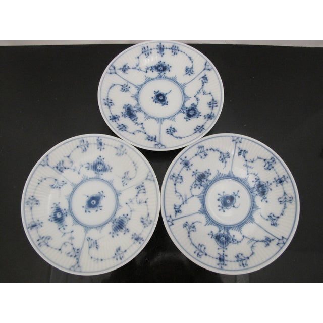 Royal Copenhagen Denmark 2162 Plain Blue Fluted Saucer Plate Set of 3 For Sale In Portland, OR - Image 6 of 6