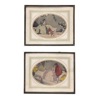Vintage Art Deco "After the Ball" Print Set of 2 Signed by Louie For Sale