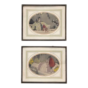 Vintage Art Deco "After the Ball" Print Set of 2 Signed by Louie